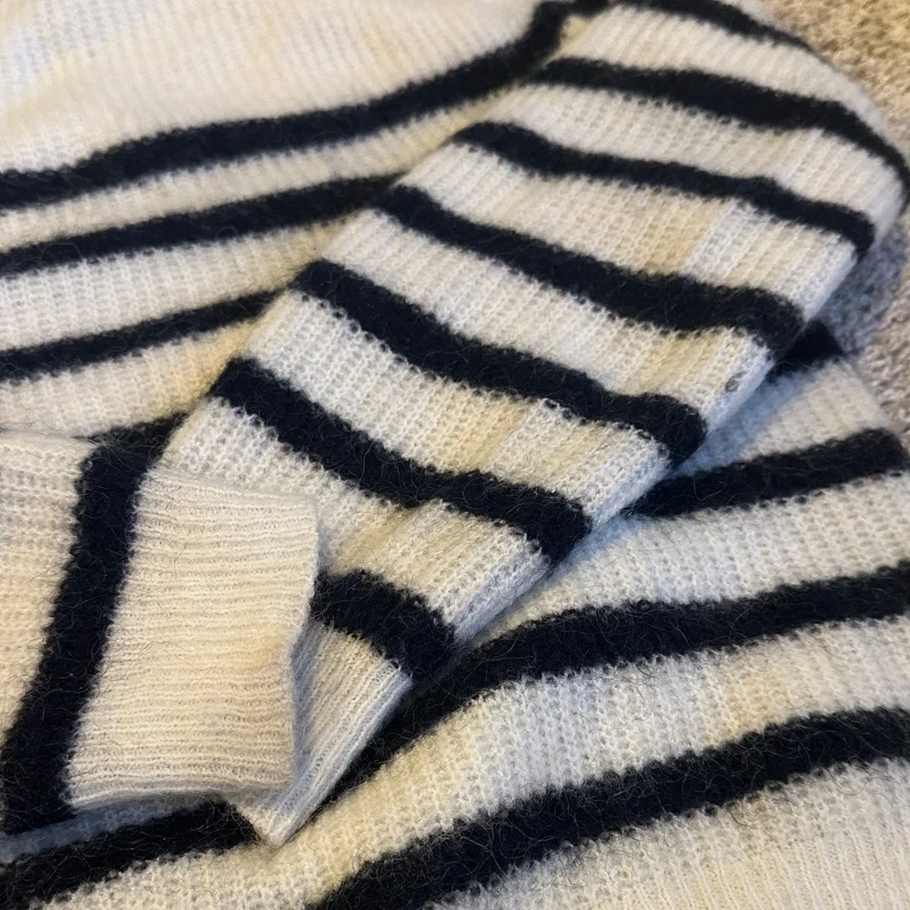 Sezane Cream and Black Striped Button Mohair Trudy Sweater/Jumper - Picture 4 of 7